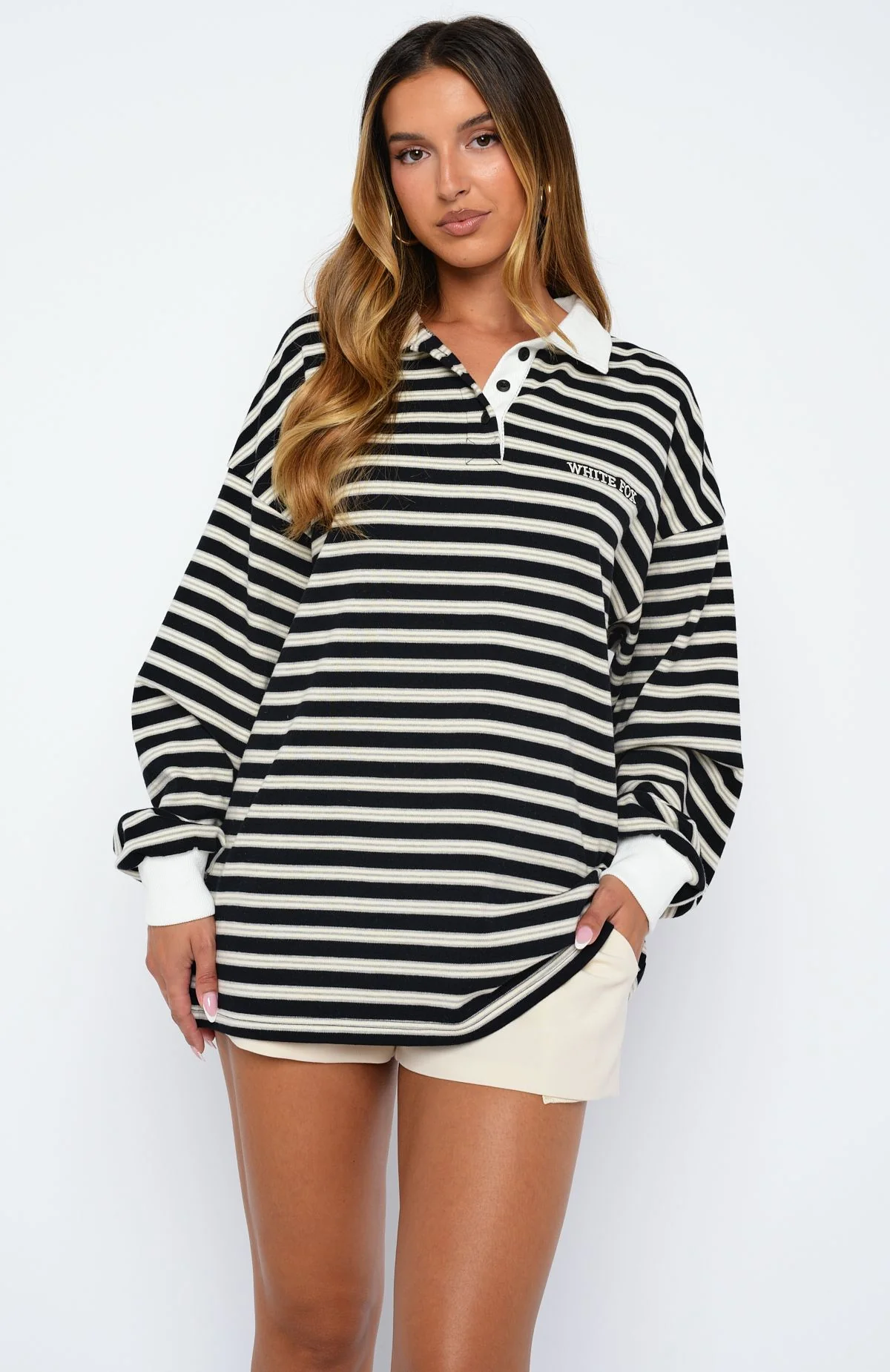 Out Again Long Sleeve Rugby Shirt Black/Grey Stripe - Image 2
