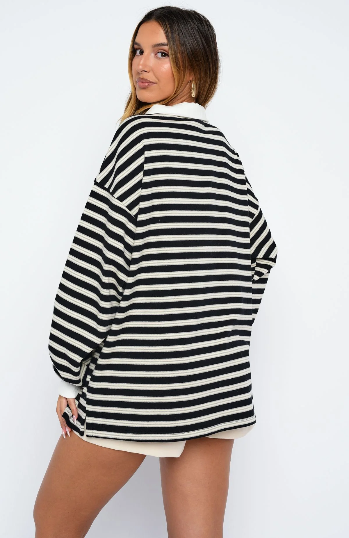 Out Again Long Sleeve Rugby Shirt Black/Grey Stripe - Image 4