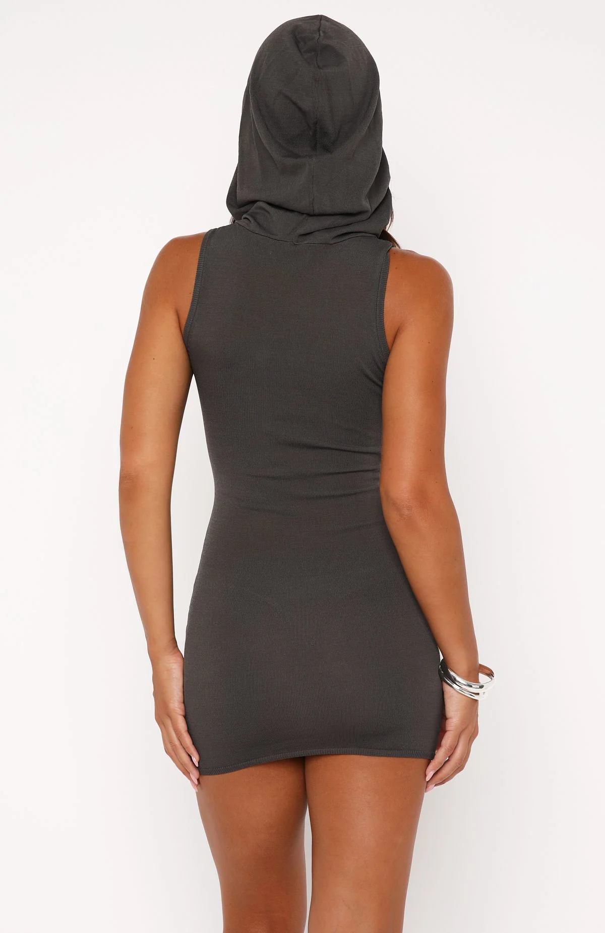 Out Of My Head Knit Mini Dress Charcoal - Image 4