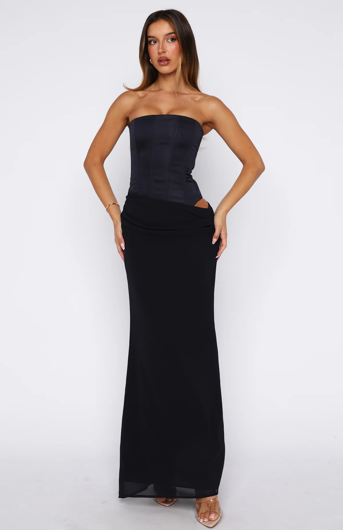 Peach Fizz Strapless Maxi Dress Navy - Image 3