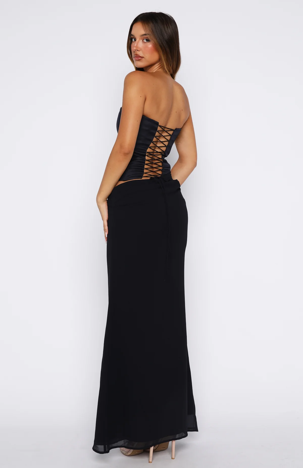 Peach Fizz Strapless Maxi Dress Navy - Image 5