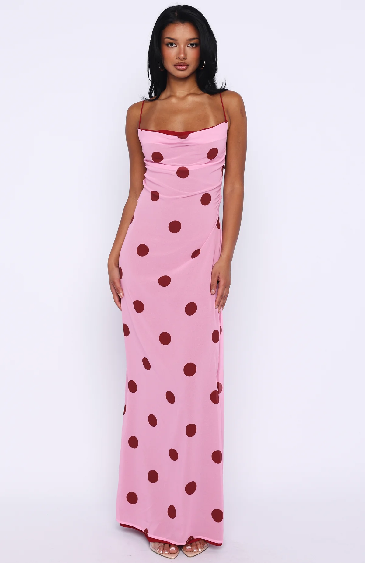 Peony Pop Maxi Dress Pink Polka Dot - Image 3