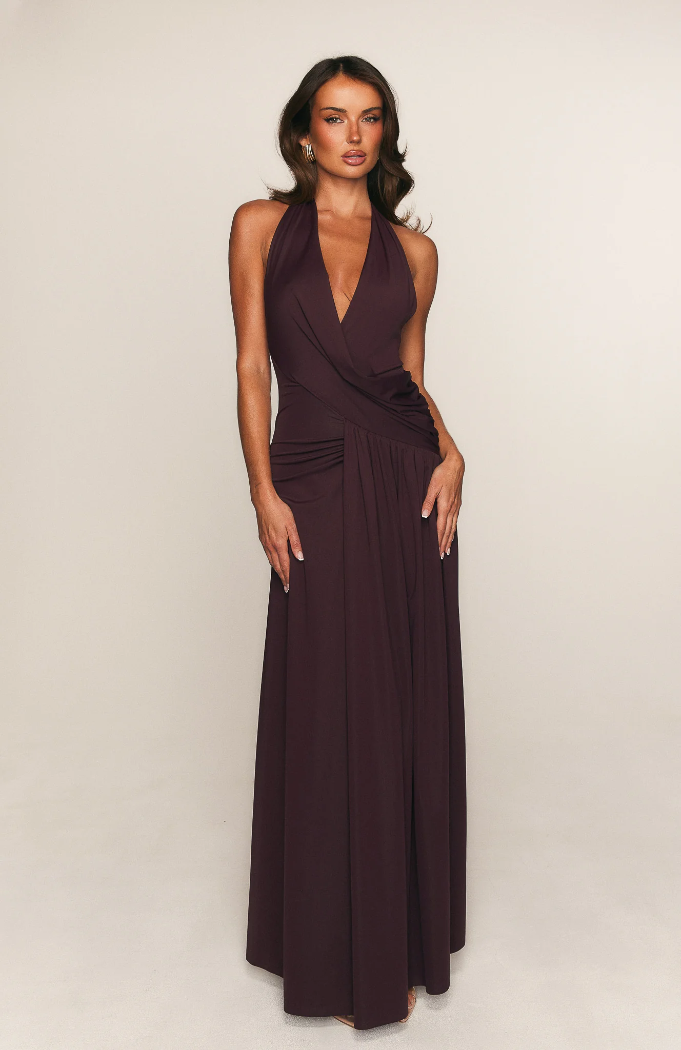 Perfect Illusion Halter Maxi Dress Dark Cherry - Image 2