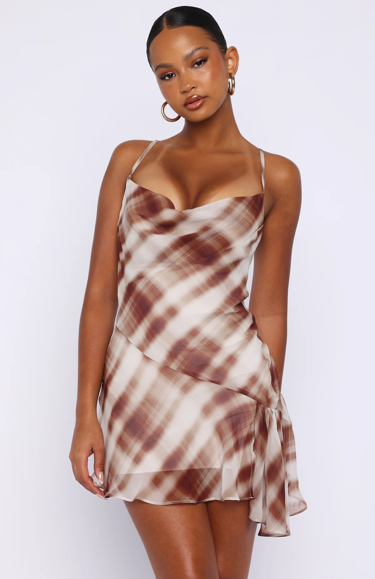Personal Touch Cami Mini Dress Chocolate Plaid - Image 2