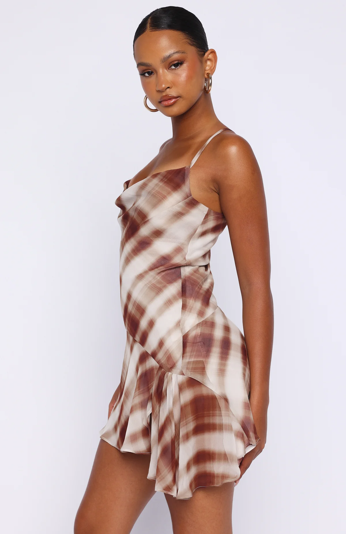Personal Touch Cami Mini Dress Chocolate Plaid - Image 3