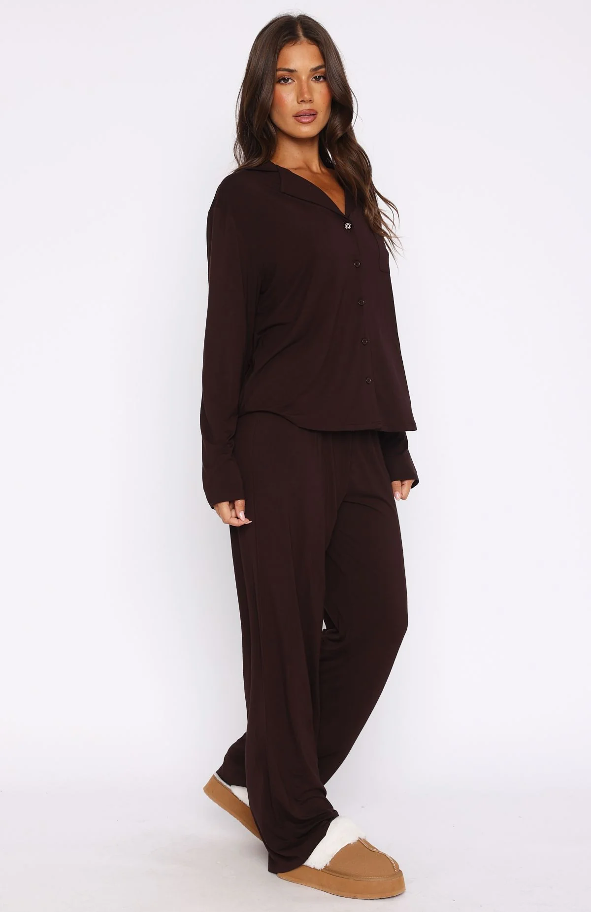 Pillow Talk Long Sleeve Pyjama Set Chocolate - Image 3