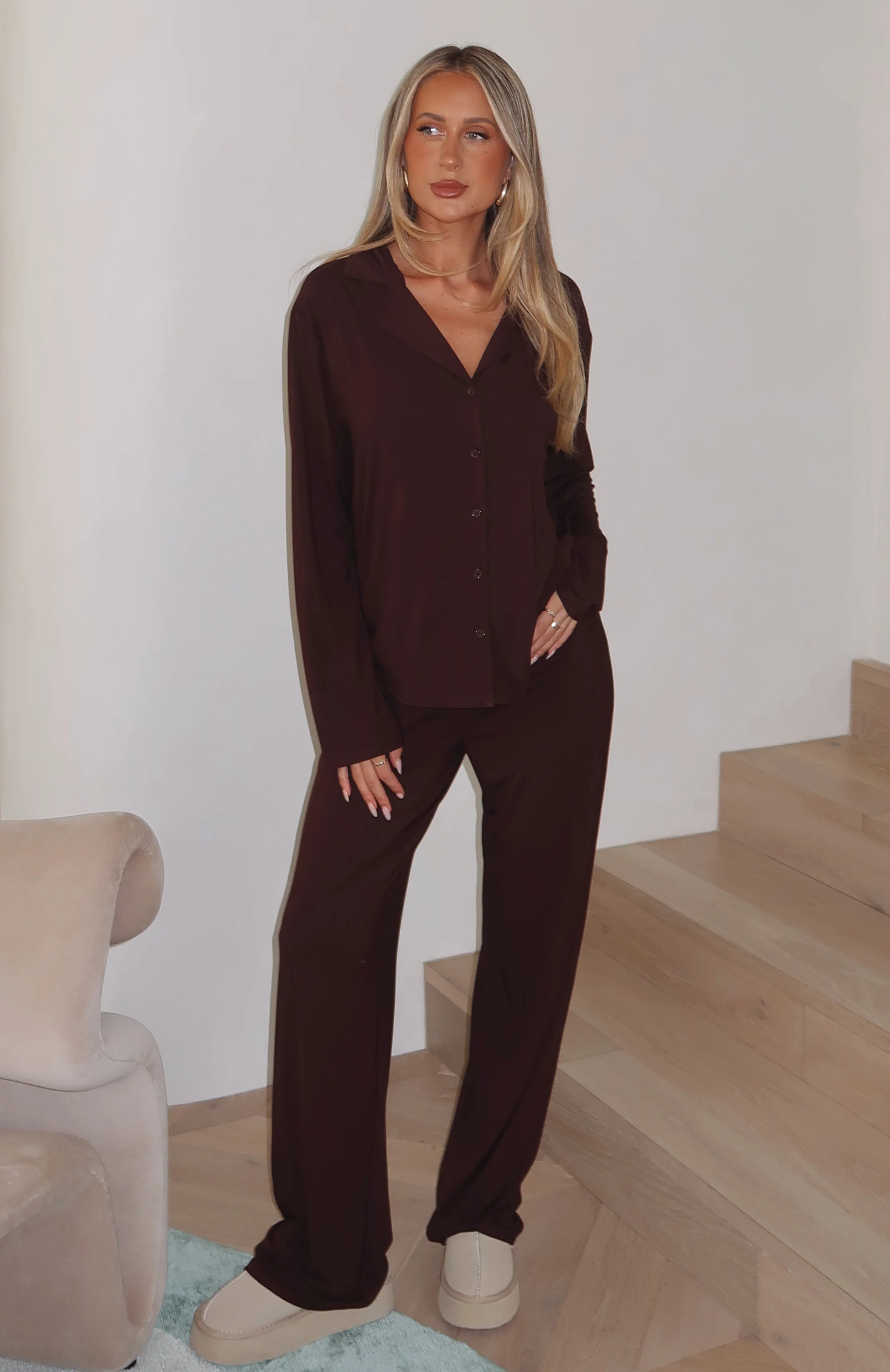 Pillow Talk Long Sleeve Pyjama Set Chocolate - Image 5