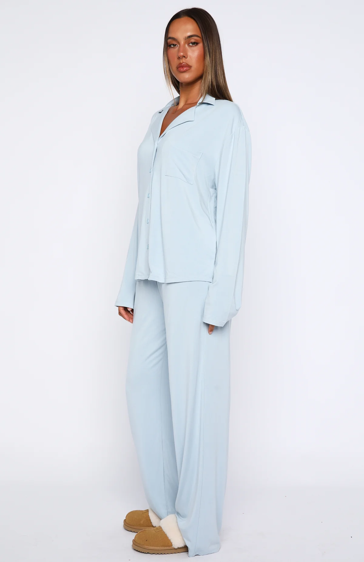 Pillow Talk Long Sleeve Pyjama Set Dusty Blue - Image 3