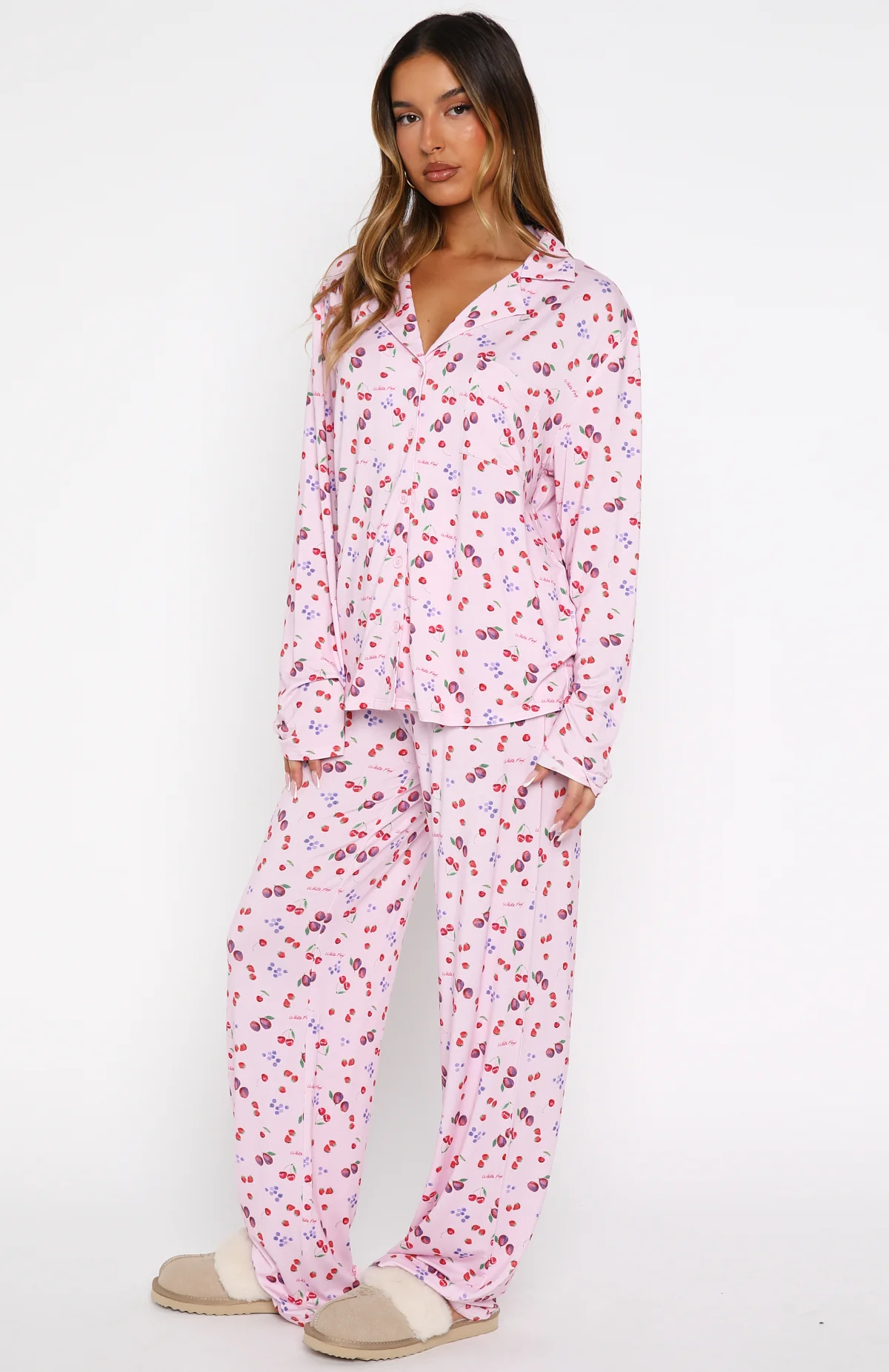 Pillow Talk Printed Long Sleeve Pyjama Set Pink Berries - Image 4