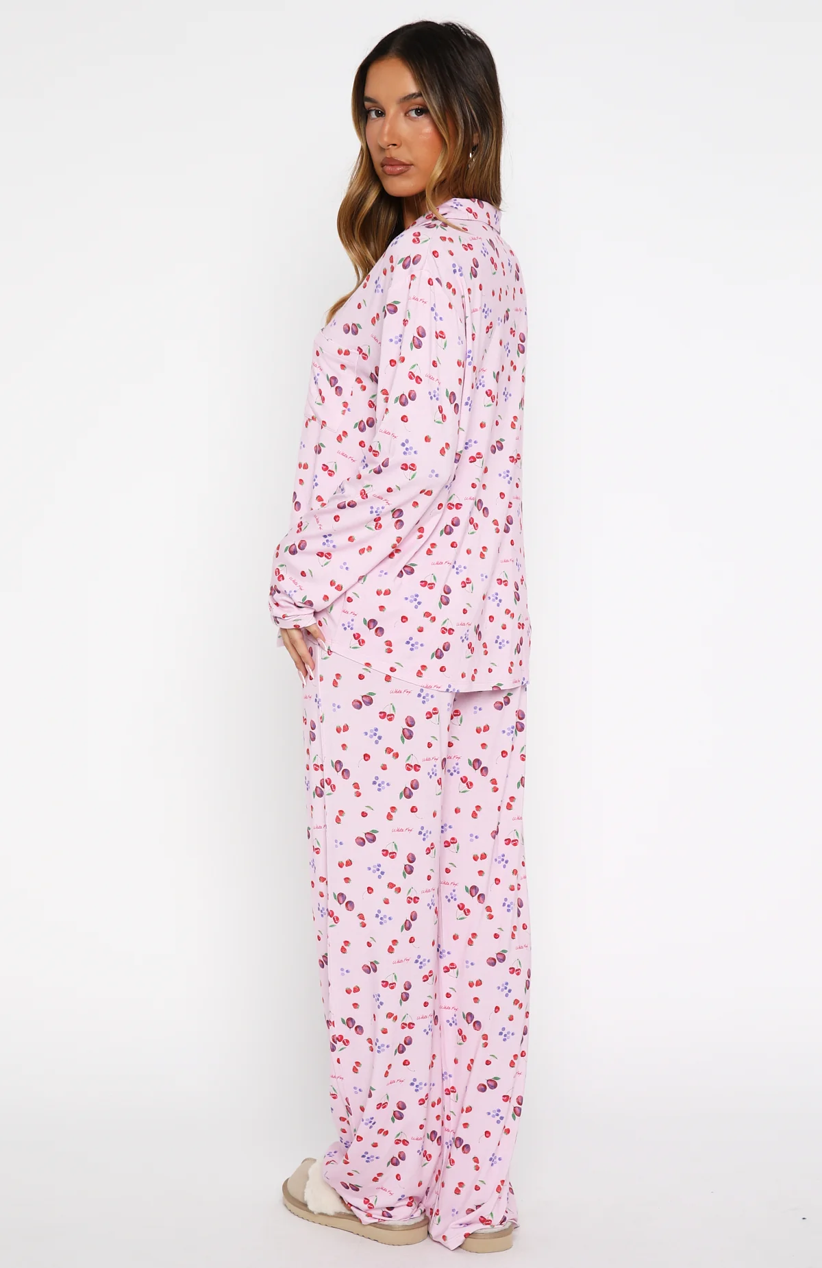 Pillow Talk Printed Long Sleeve Pyjama Set Pink Berries - Image 5