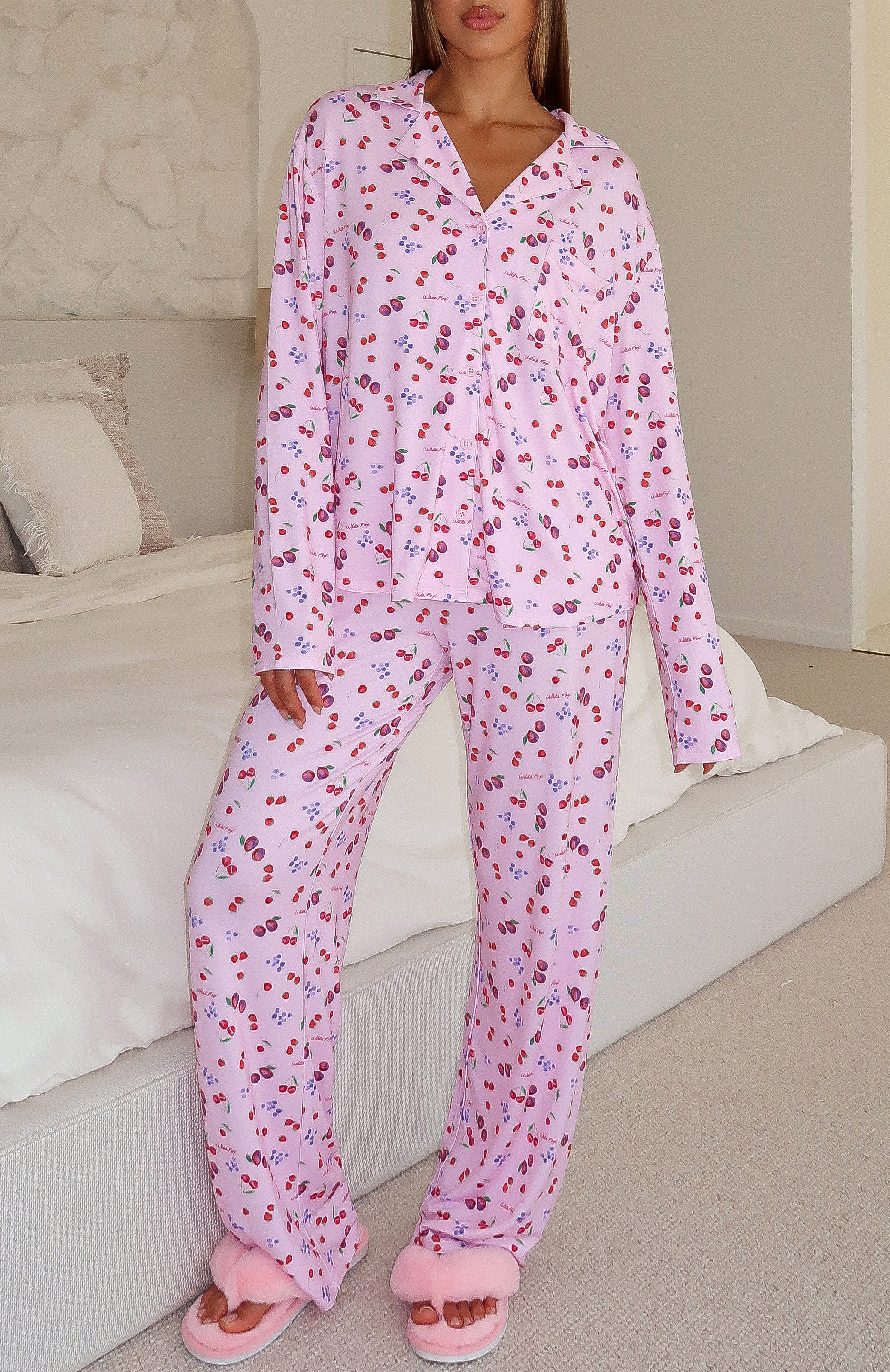 Pillow Talk Printed Long Sleeve Pyjama Set Pink Berries - Image 6