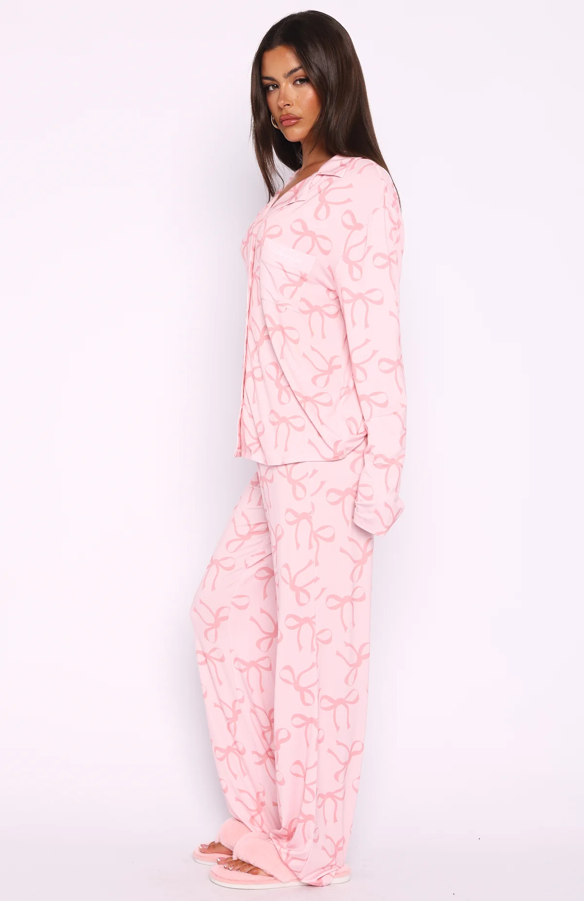 Pillow Talk Printed Long Sleeve Pyjama Set Posy Bow - Image 6