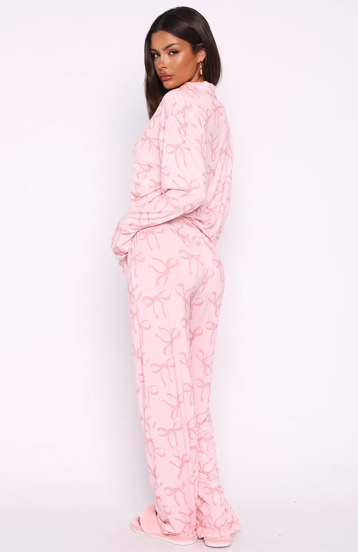 Pillow Talk Printed Long Sleeve Pyjama Set Posy Bow - Image 7