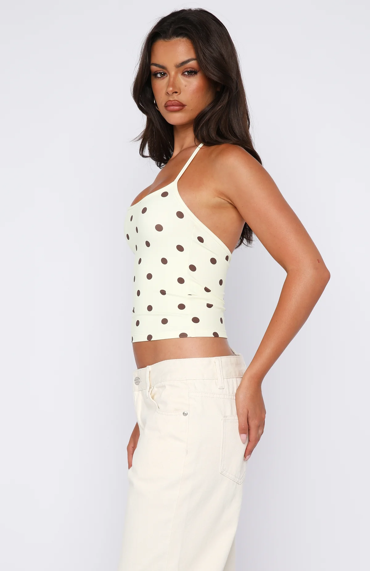 Poker Face Halter Top Chocolate/Banana Polka Dot - Image 3