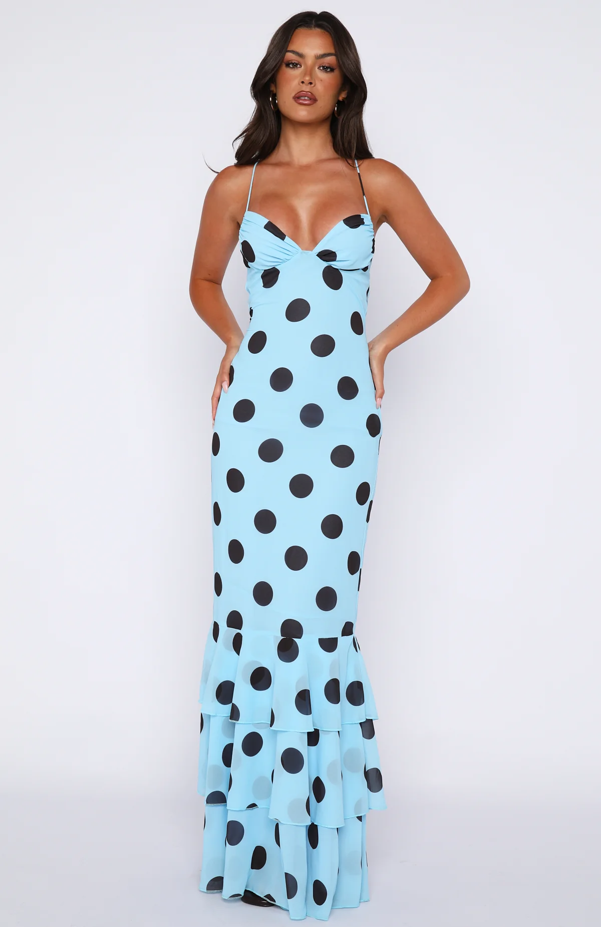 Power Ballad Maxi Dress Baby Blue/Choc Polka Dot - Image 2