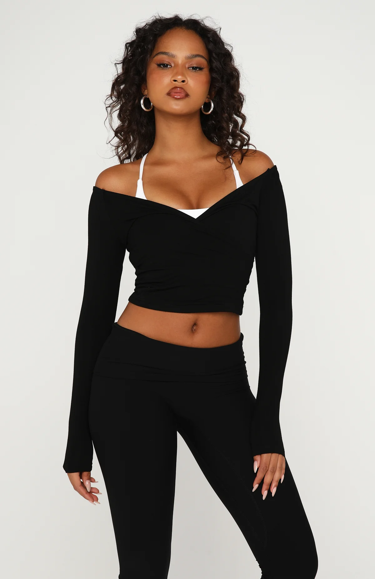 Power Princess Off Shoulder Long Sleeve Top Black - Image 2