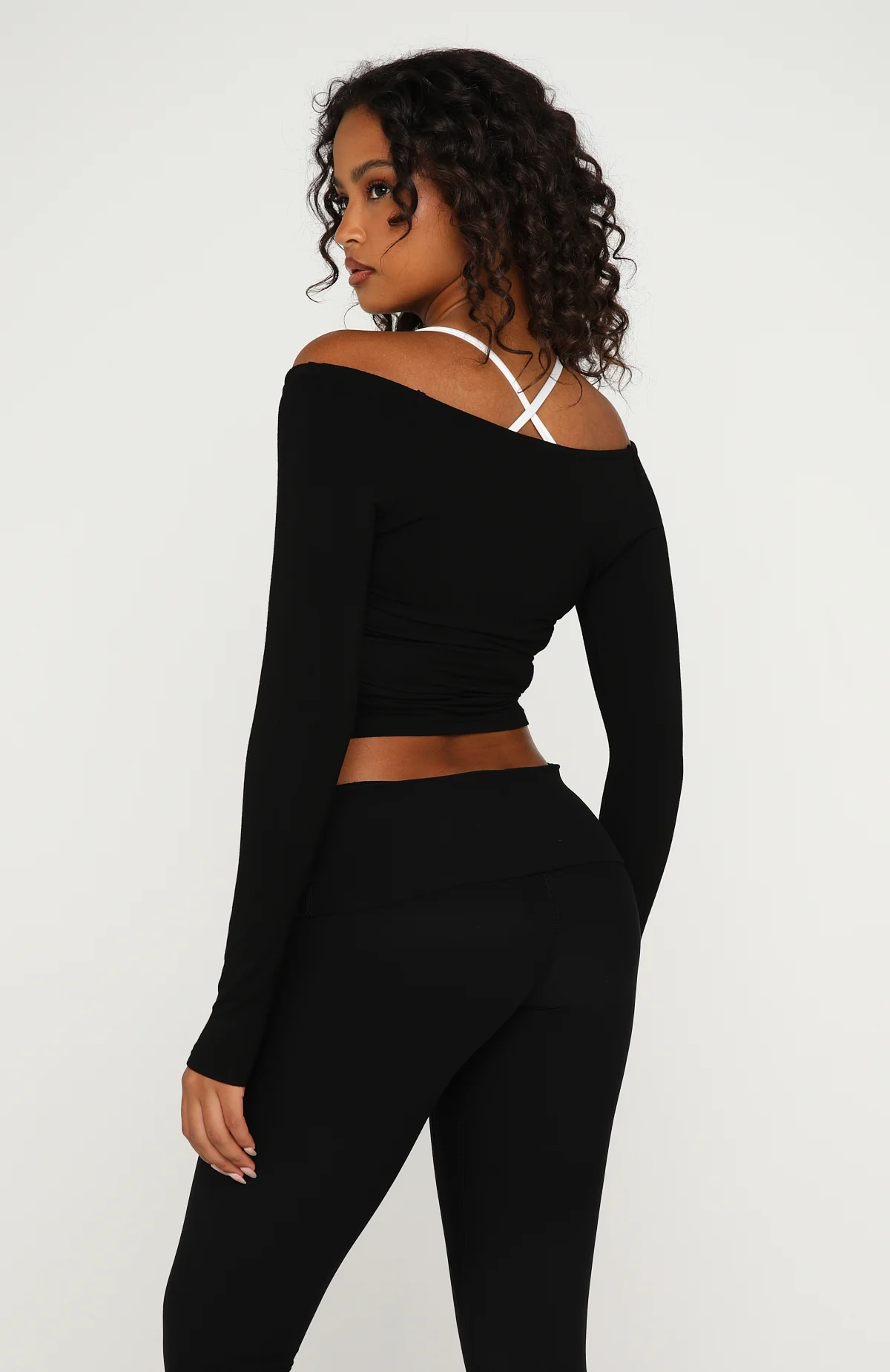 Power Princess Off Shoulder Long Sleeve Top Black - Image 4