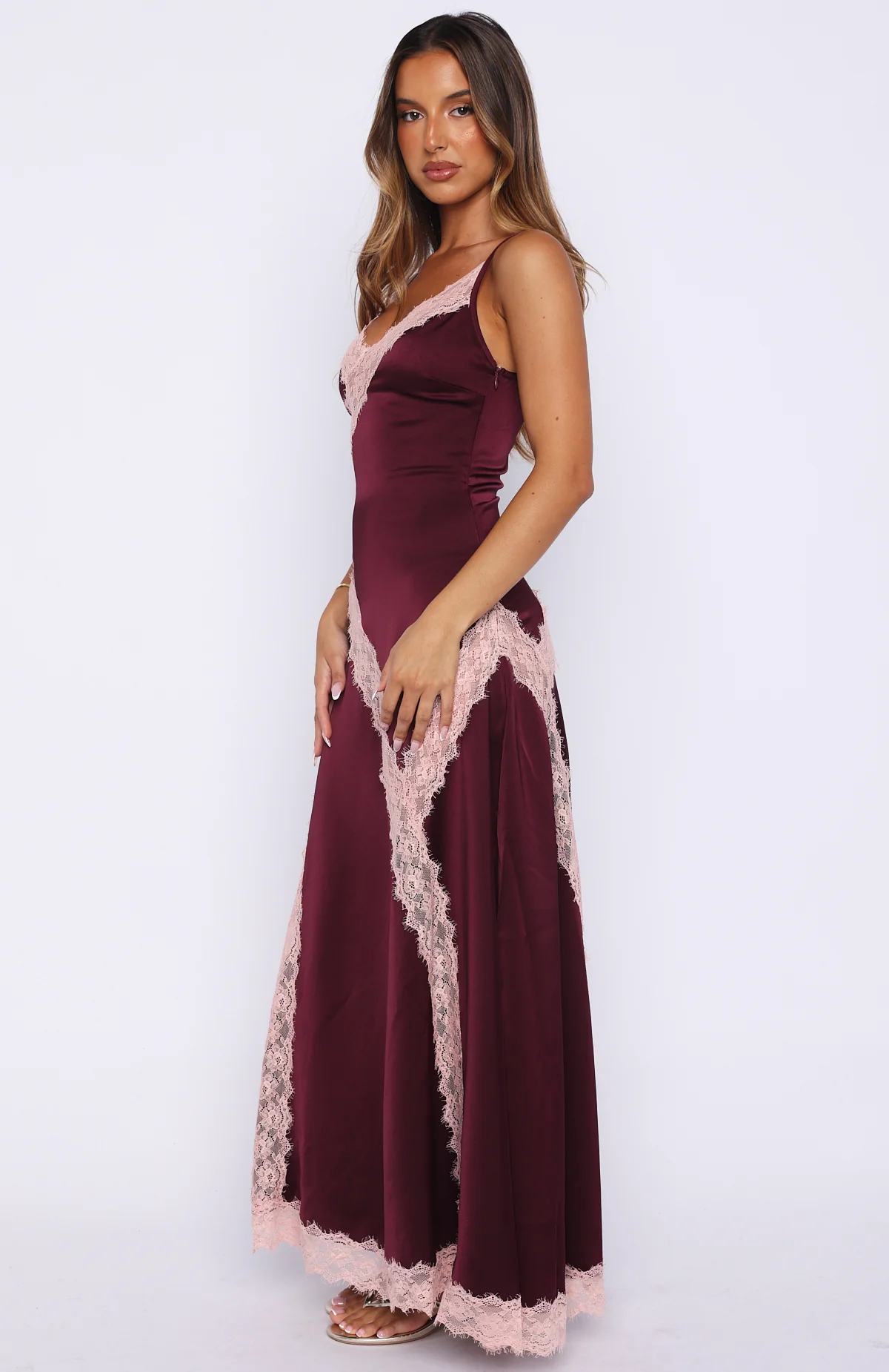 Powerful Pose Satin Maxi Dress Plum/Baby Pink - Image 4