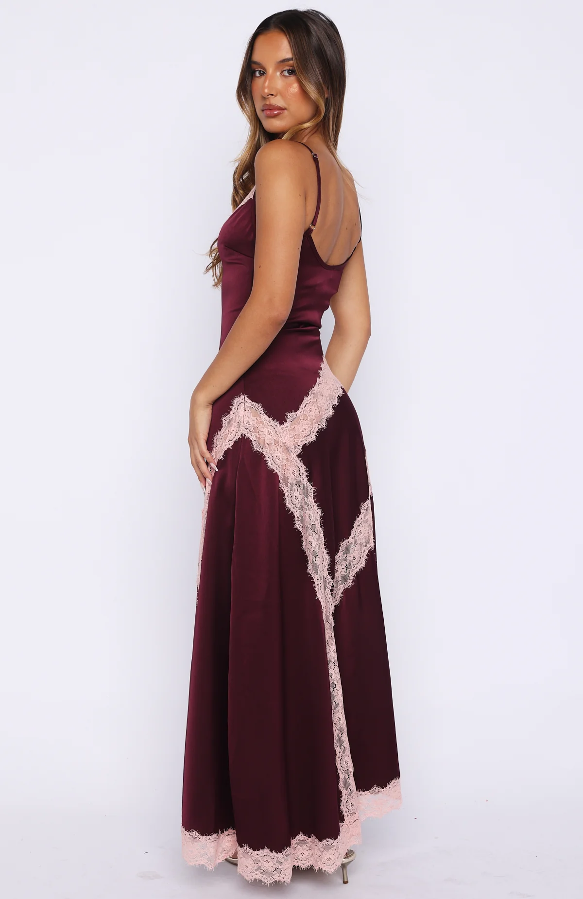 Powerful Pose Satin Maxi Dress Plum/Baby Pink - Image 5