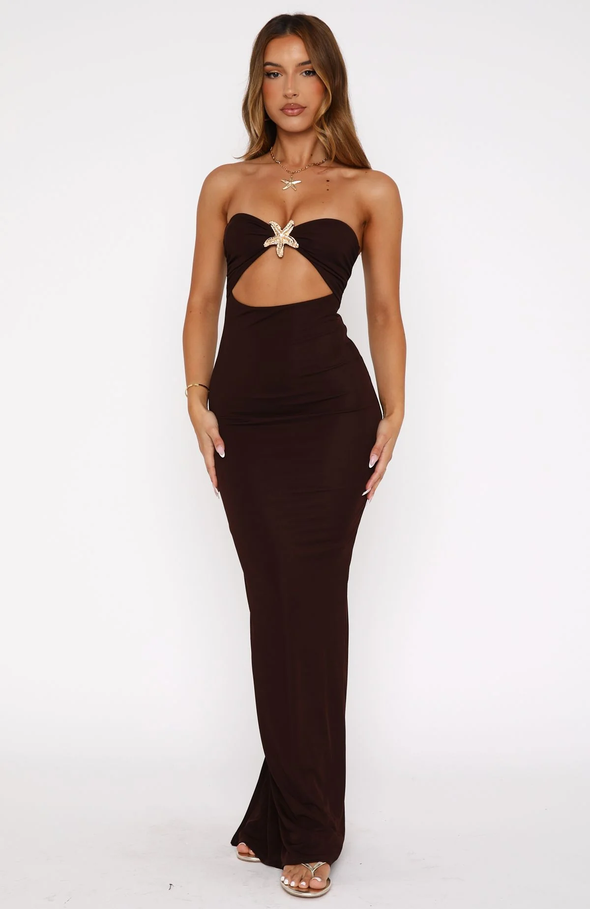 Pray For Forgiveness Strapless Maxi Dress Chocolate - Image 2