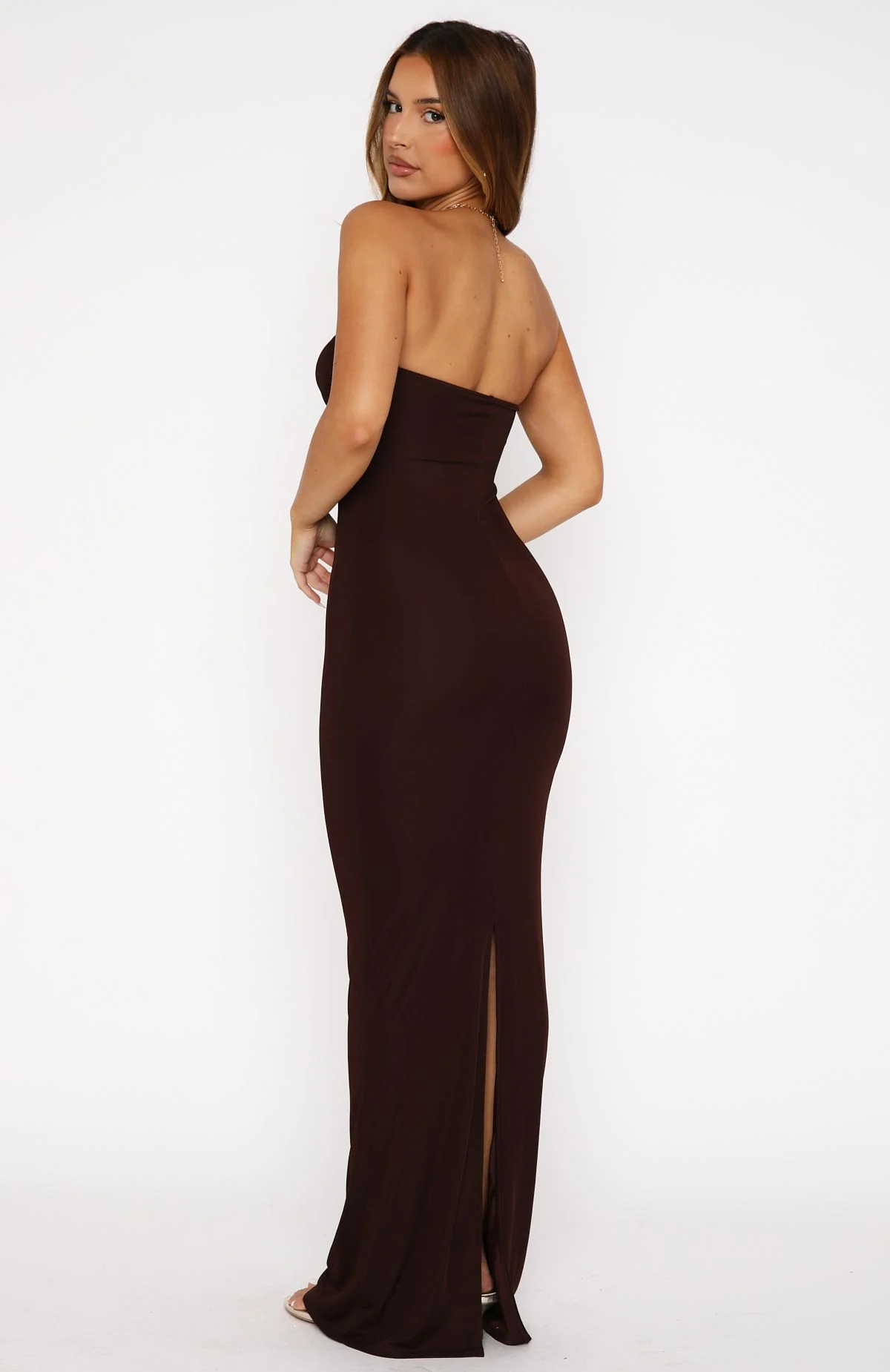 Pray For Forgiveness Strapless Maxi Dress Chocolate - Image 4
