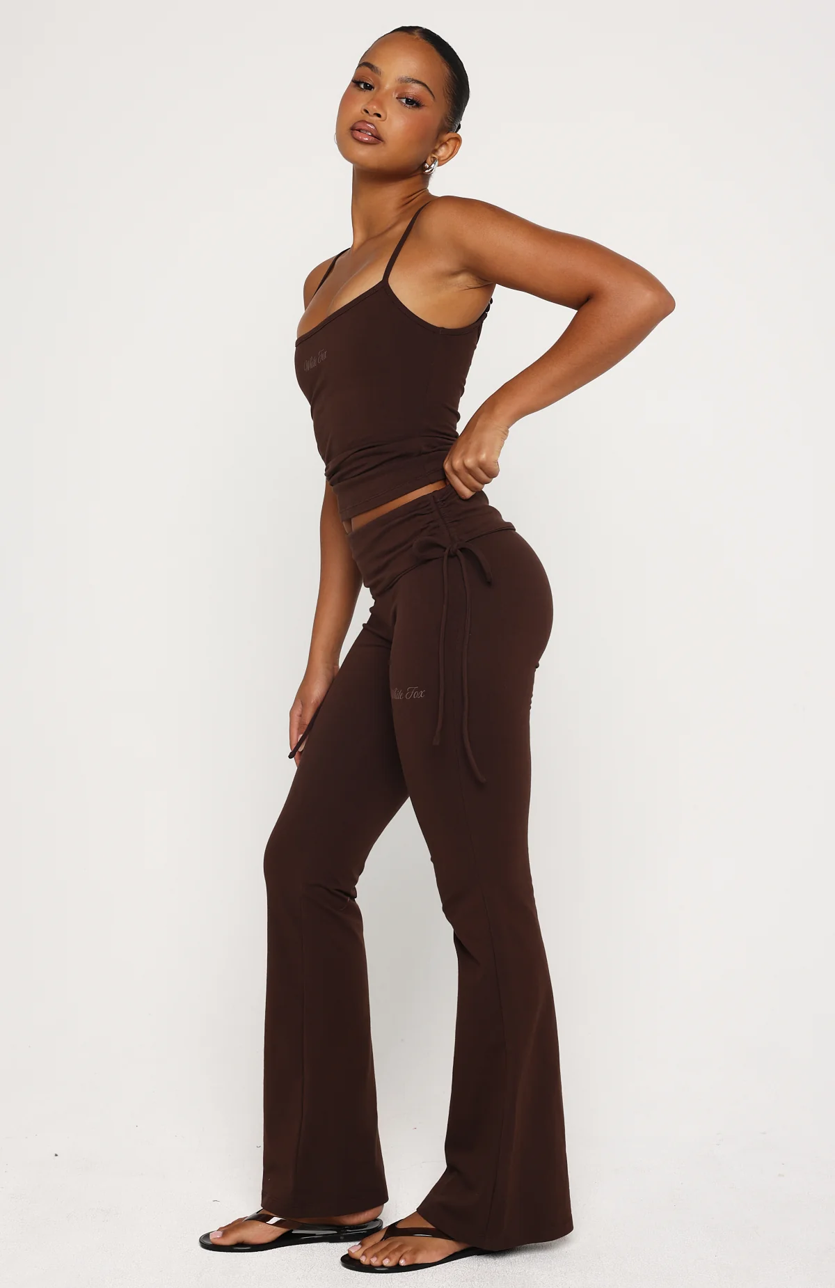 Pretty Vibes Fold Over Flare Pants Chocolate - Image 3