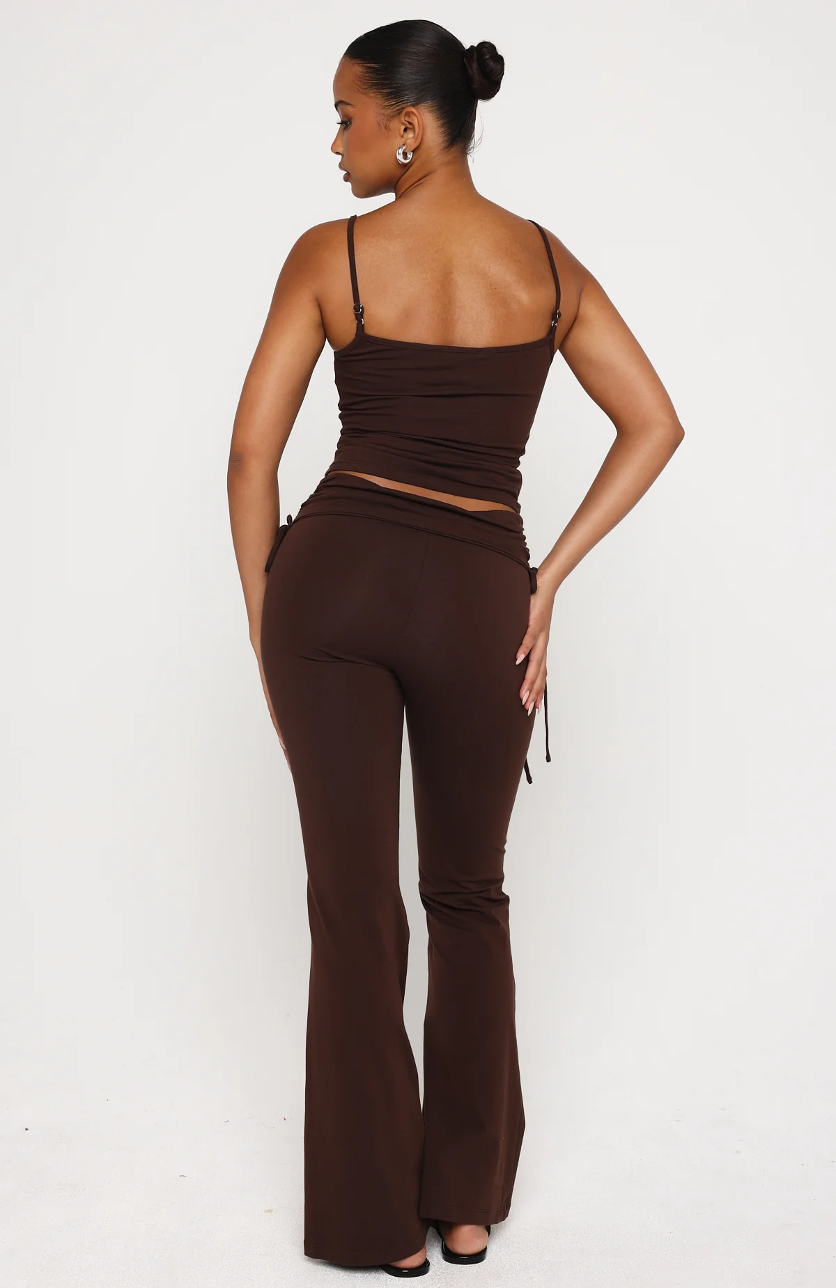 Pretty Vibes Fold Over Flare Pants Chocolate - Image 4