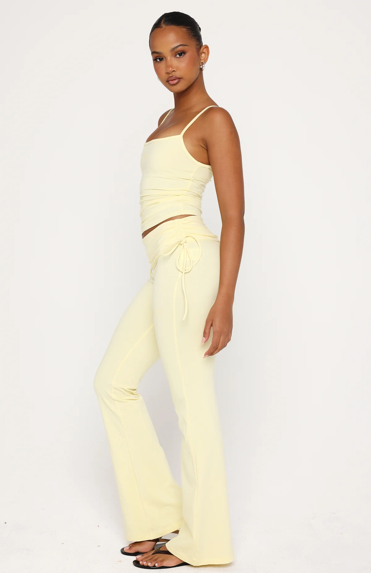 Pretty Vibes Fold Over Flare Pants Lemon - Image 3