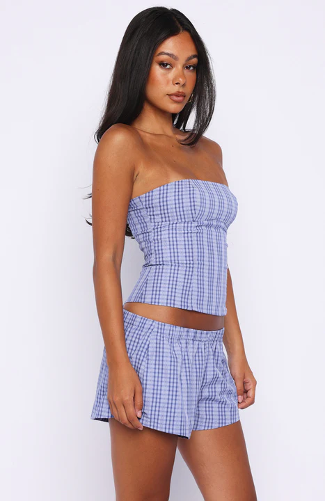 Promise Me This Strapless Bustier Navy Check - Image 3