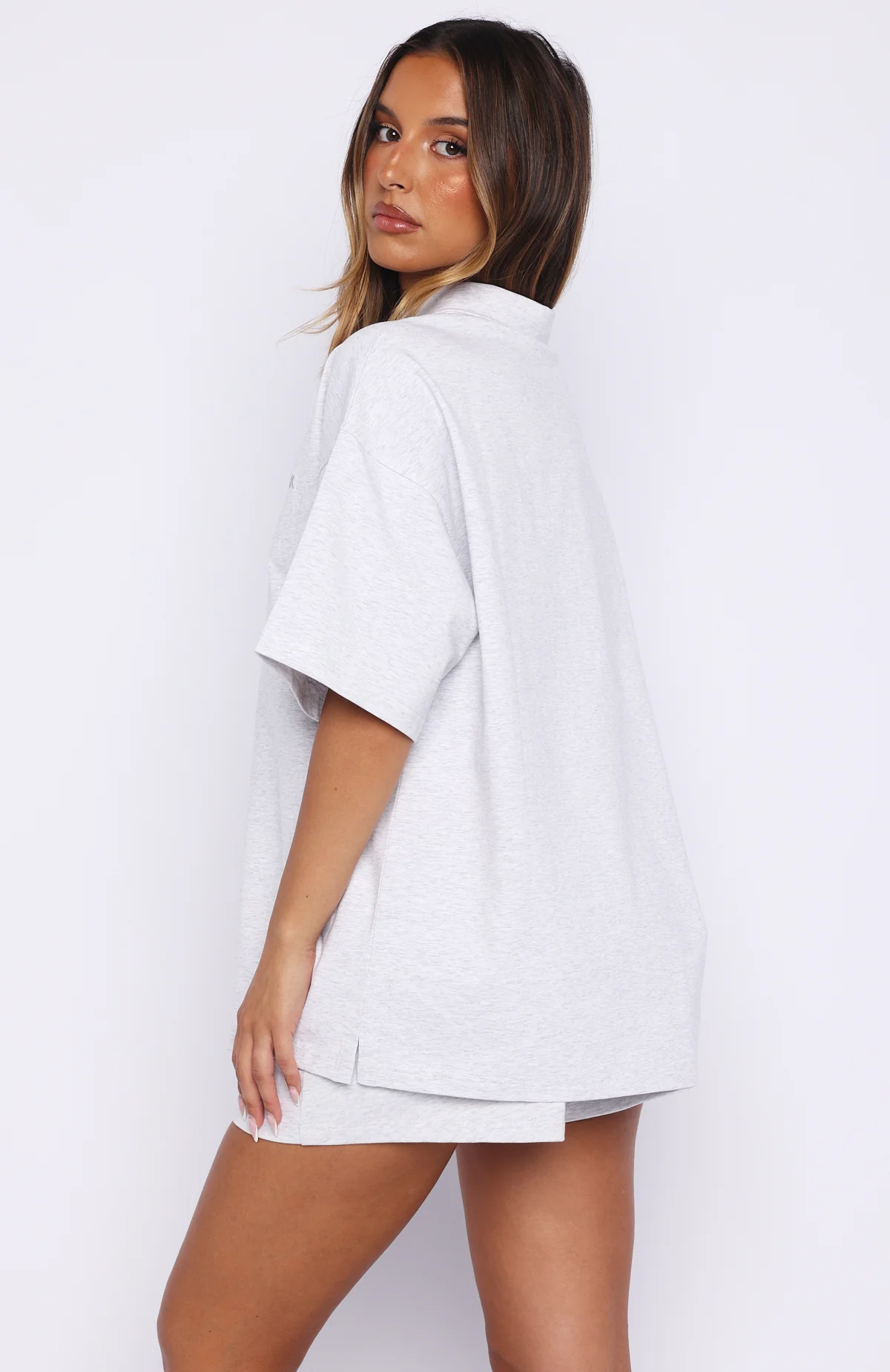 Pure Intent Oversized Short Sleeve Polo Shirt Grey Marle - Image 4