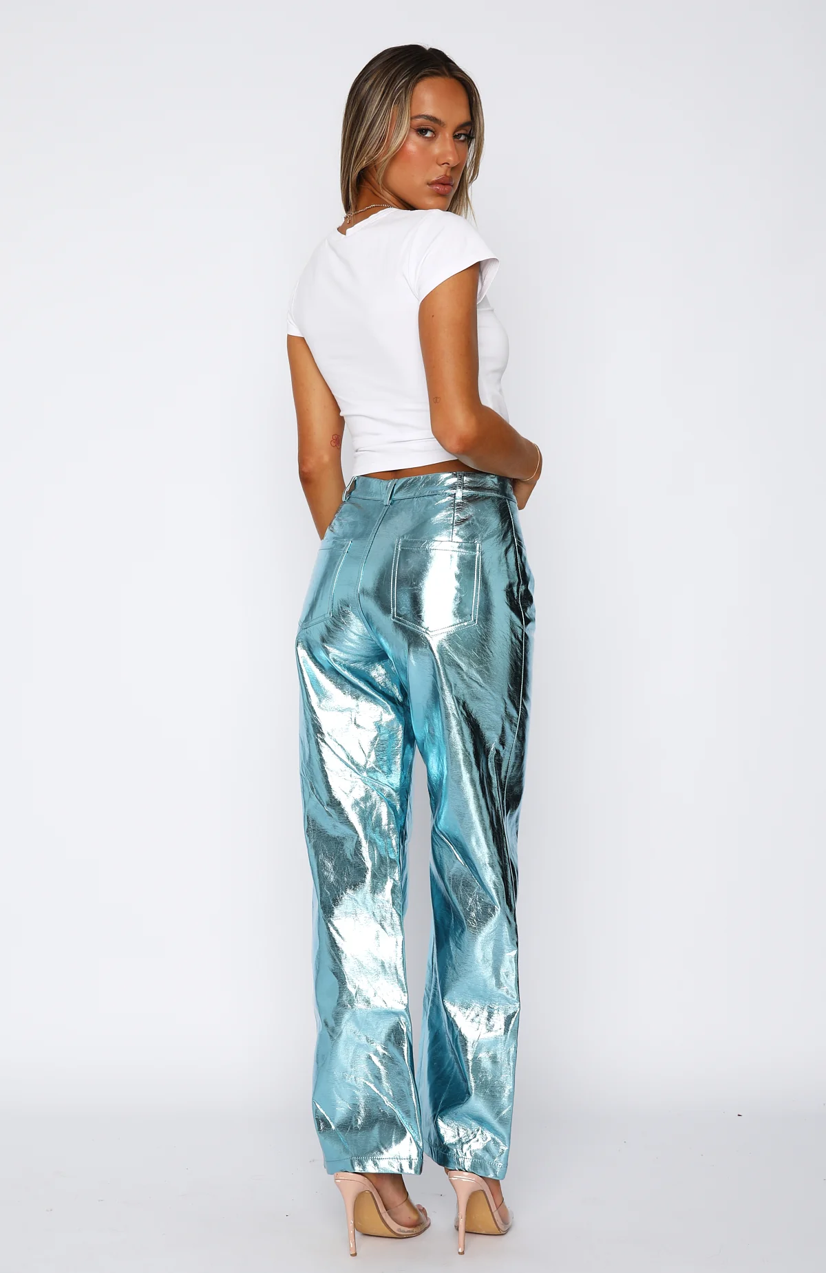 Push The Button PU Pants Aqua Blue - Image 4