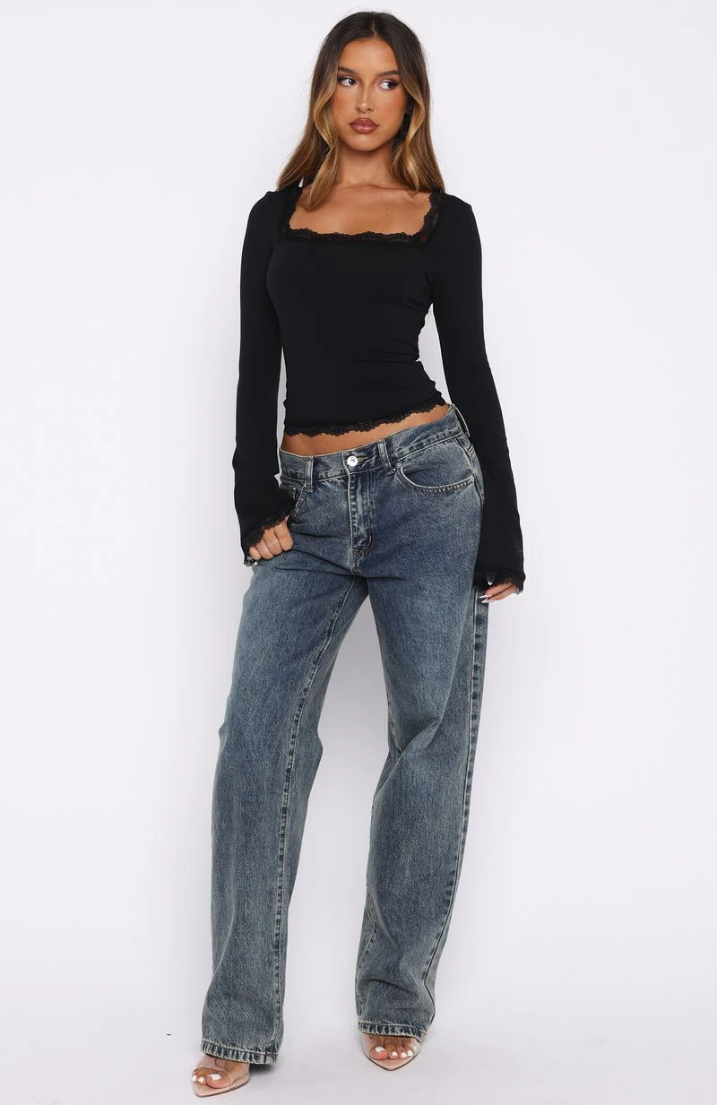 Queen Of Hearts Long Sleeve Lace Trimmed Top Black - Image 5