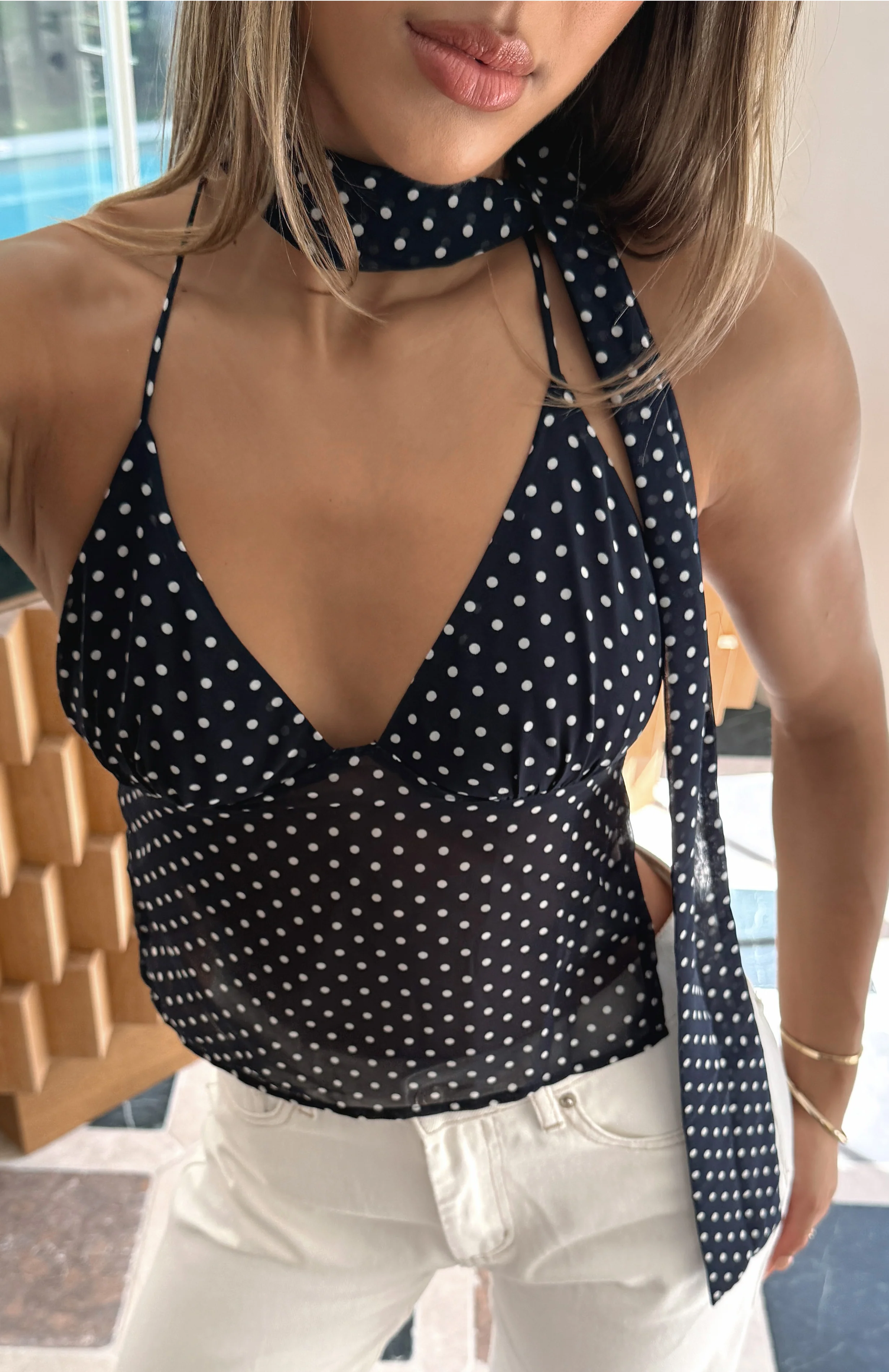 Quick Getaway Top Navy Polka Dot - Image 6