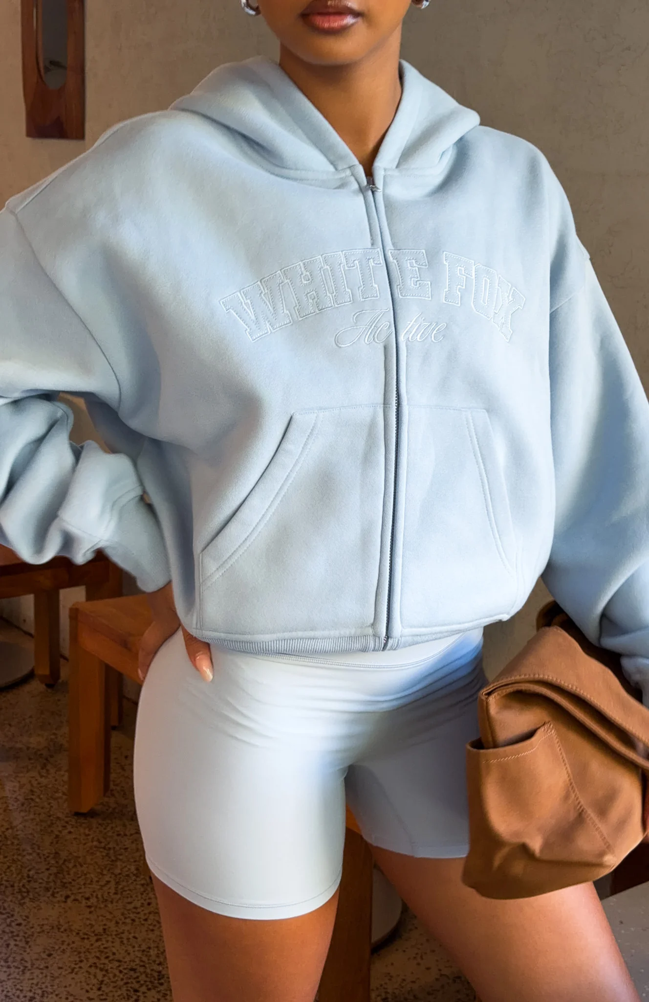 Quiet Hour Boxy Zip Front Hoodie Icy Blue - Image 2