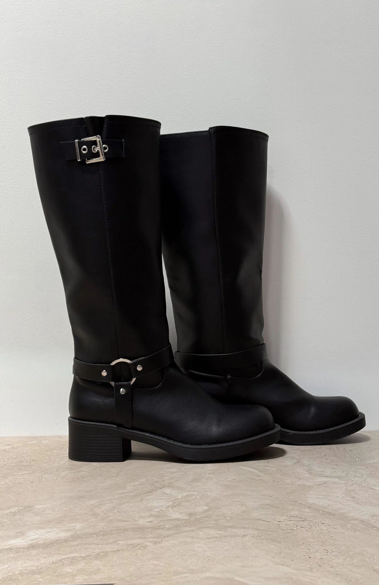 Rafferty Knee High Boots Black PU - Image 6