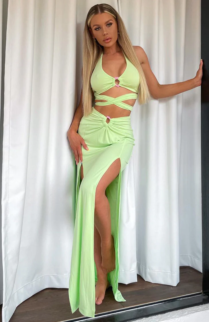 Read My Mind Maxi Skirt Lime - Image 6