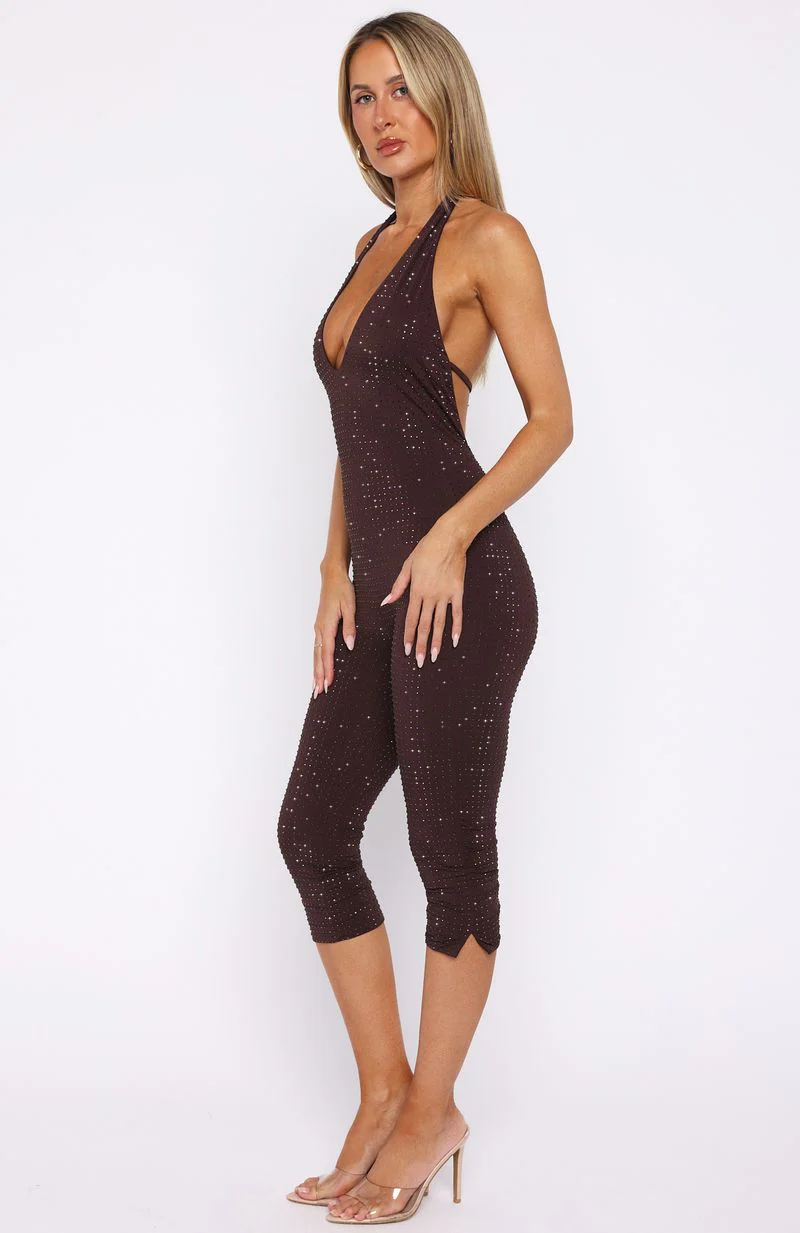 Retrograde Romance Embellished Jumpsuit Chocolate - Image 4