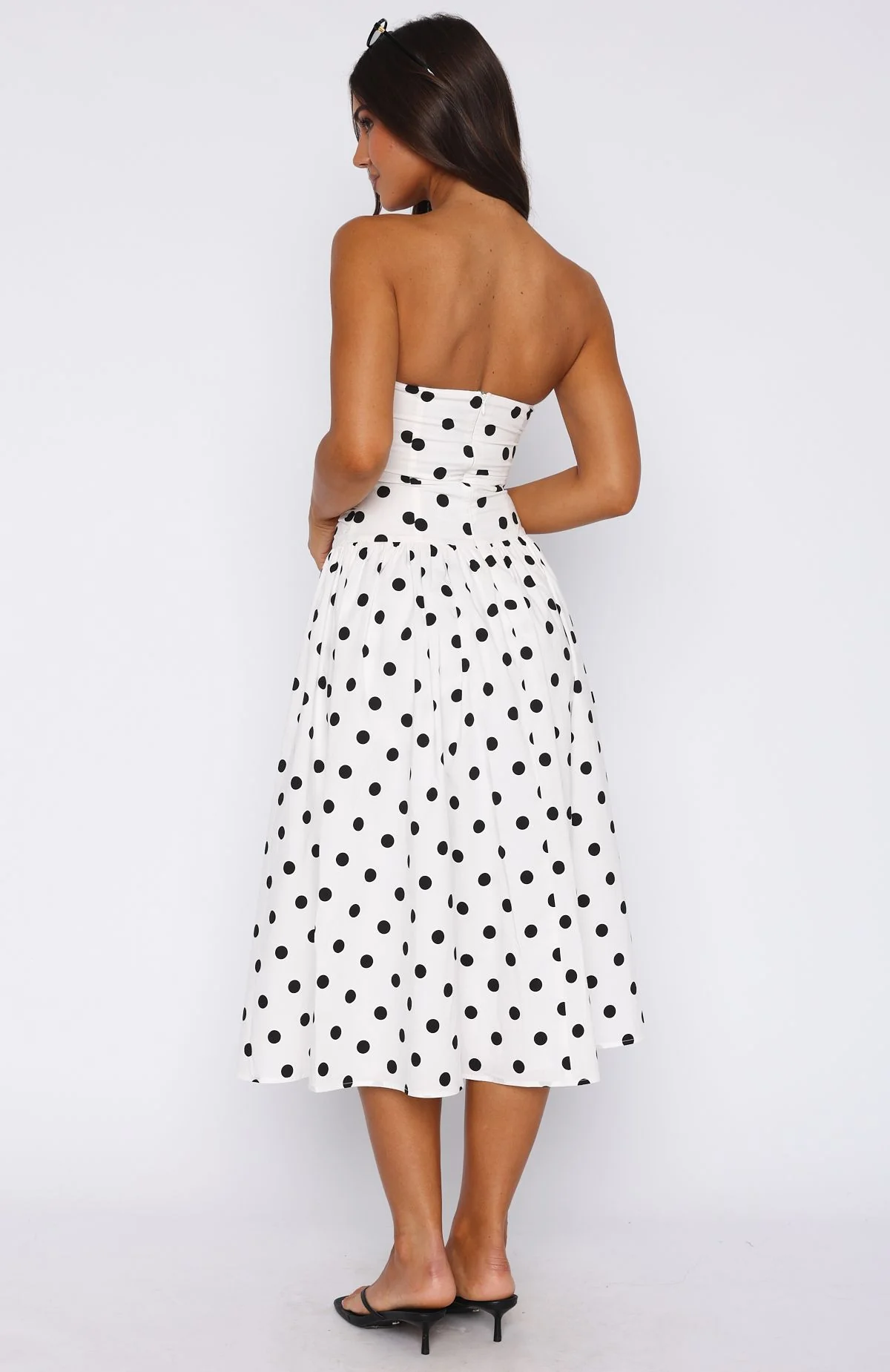 Rich In Love Strapless Midi Dress White/Black Polka Dot - Image 4