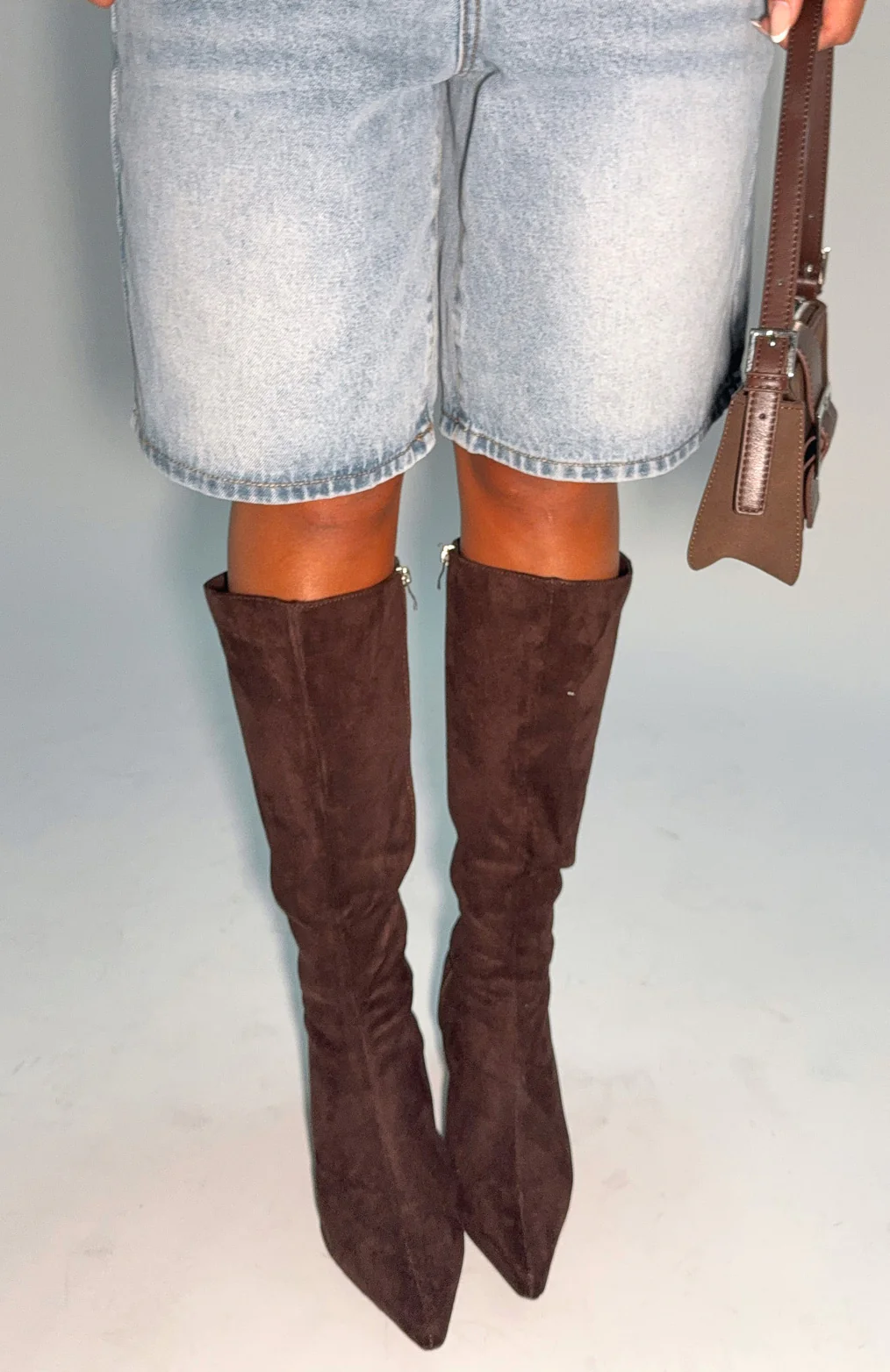 Rosalina Knee High Boots Chocolate Faux Suede - Image 2