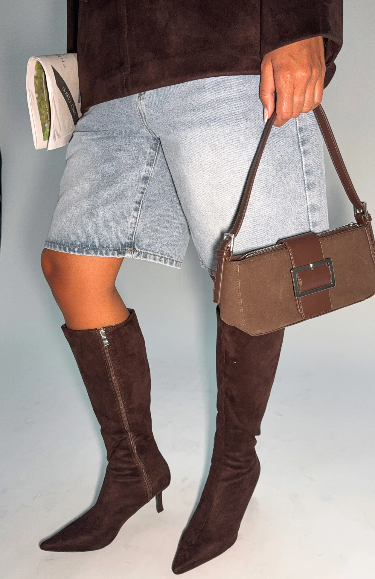 Rosalina Knee High Boots Chocolate Faux Suede - Image 5