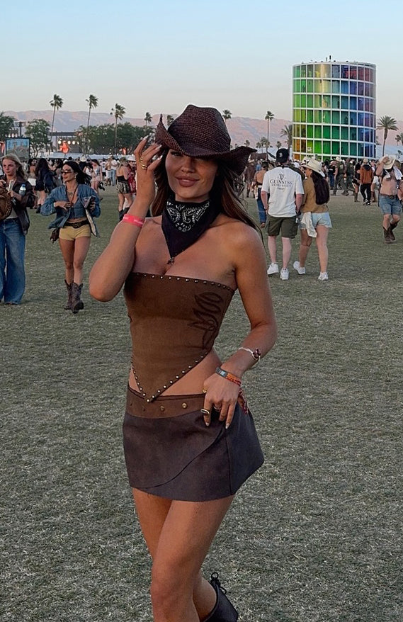 Rumours Strapless Faux Suede Top Chocolate - Image 7