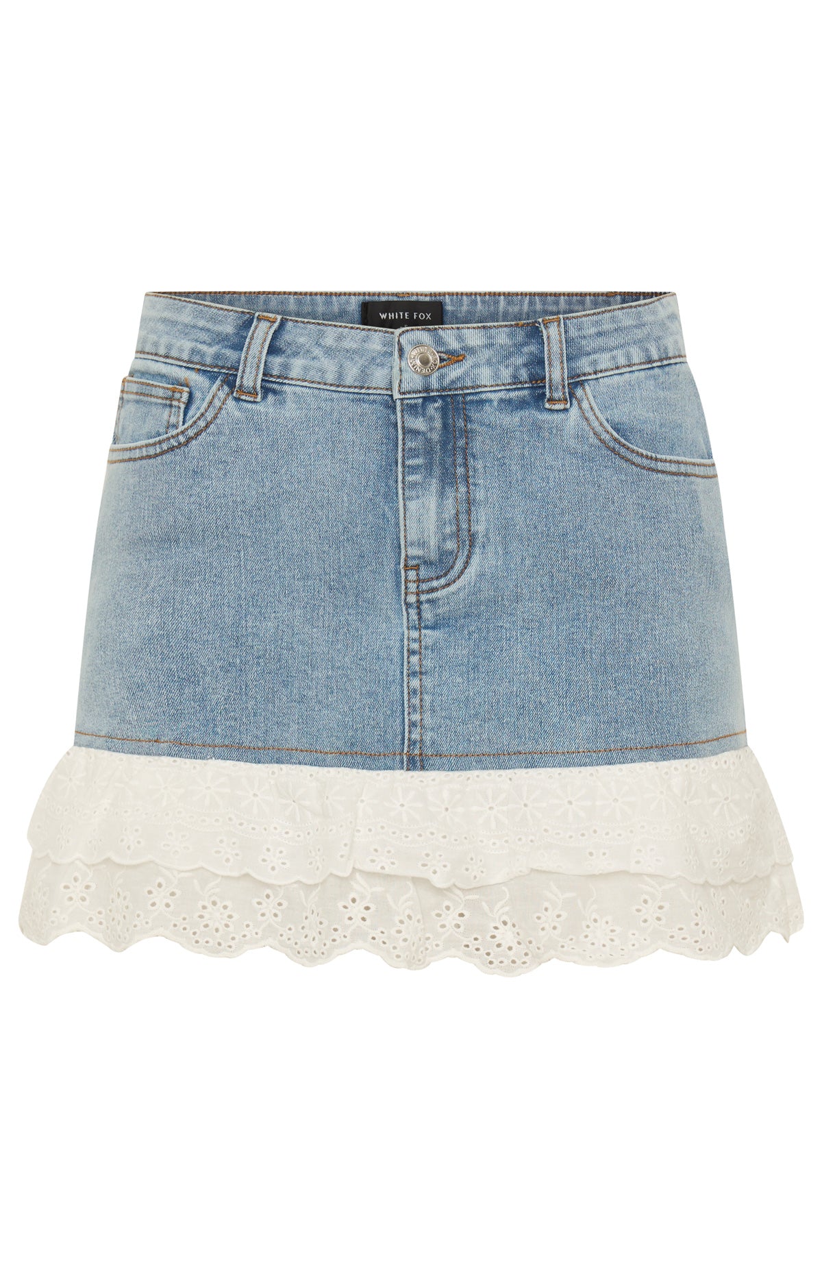 Run It Up Frill Denim Mini Skirt Light Blue - Image 6