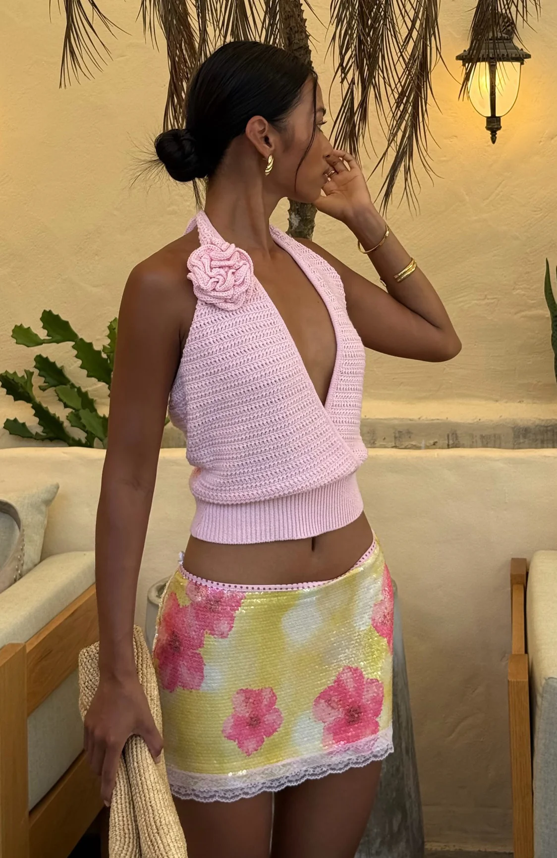 Salty Shores Sequin Mini Skirt Sunlit Hibiscus - Image 2