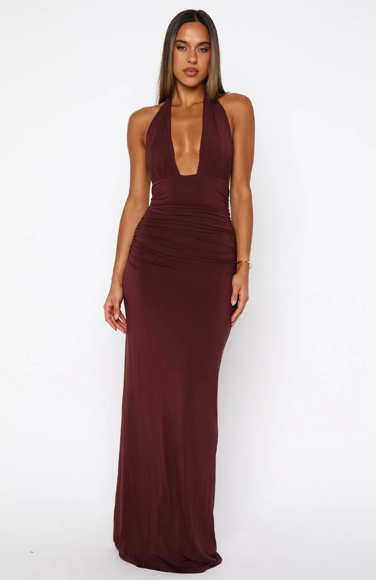 Say What You Feel Halter Maxi Dress Burgundy - Image 3