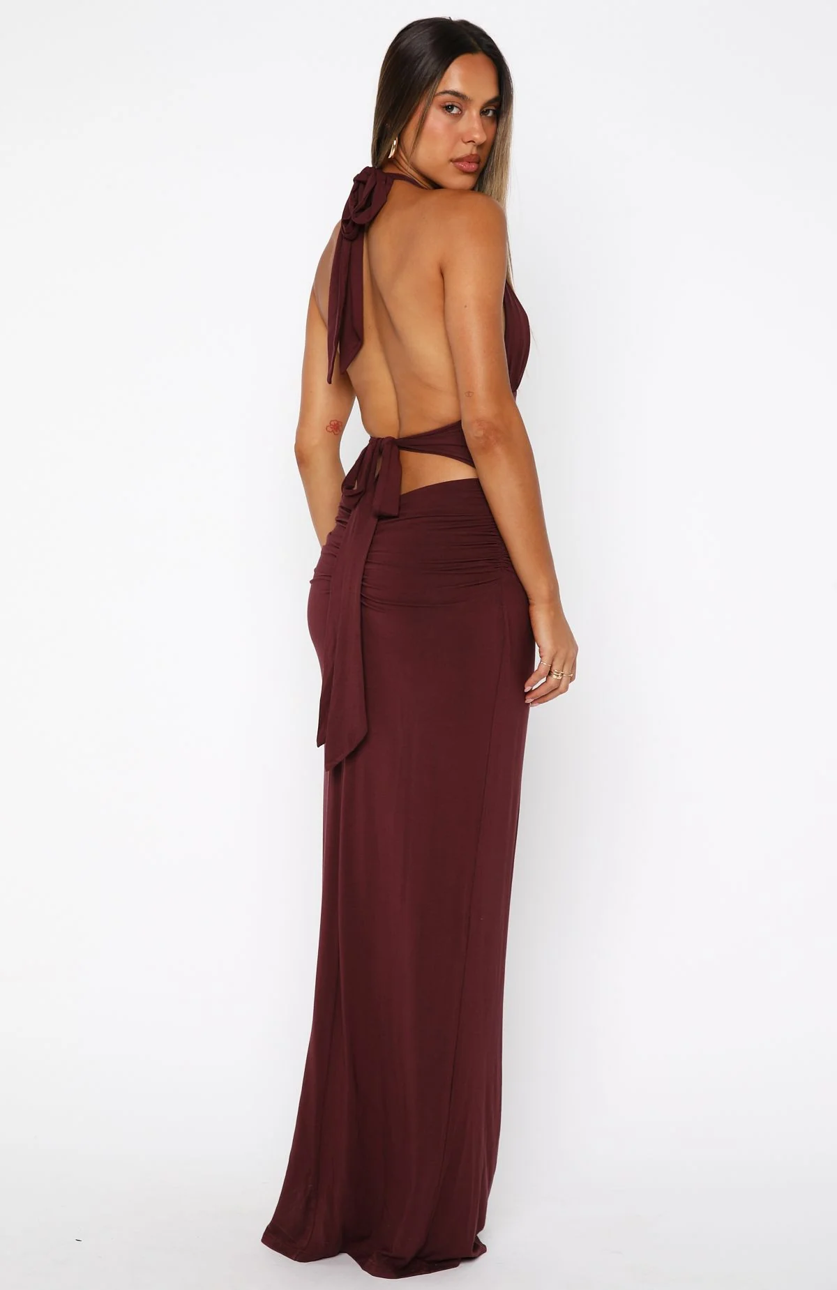 Say What You Feel Halter Maxi Dress Burgundy - Image 5