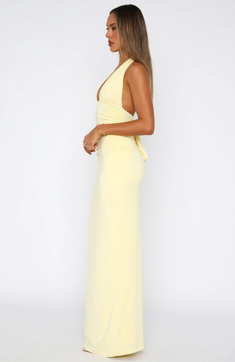 Say What You Feel Halter Maxi Dress Lemon - Image 3
