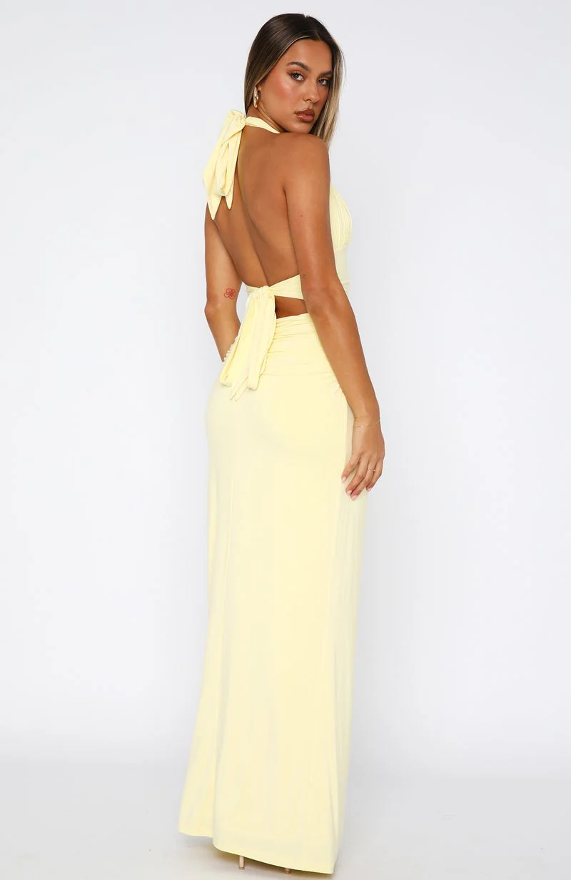 Say What You Feel Halter Maxi Dress Lemon - Image 4