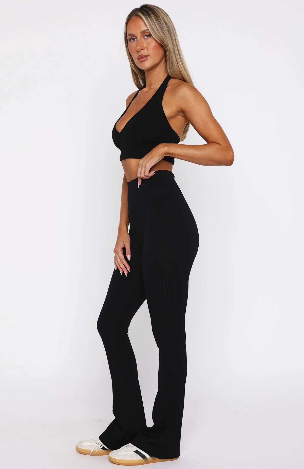 Scared To Confess Seamless Ribbed Flare Pants Black - Image 3