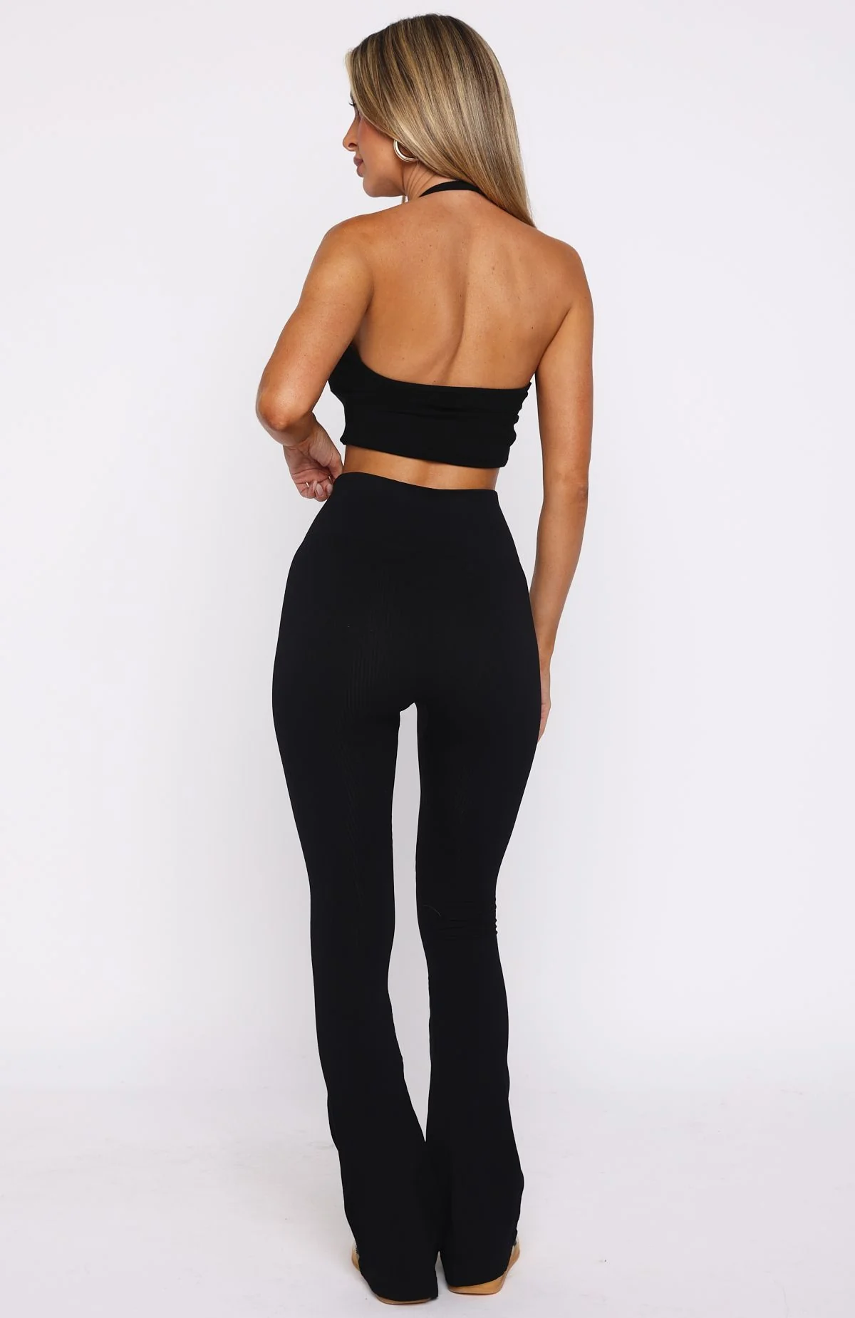Scared To Confess Seamless Ribbed Flare Pants Black - Image 4
