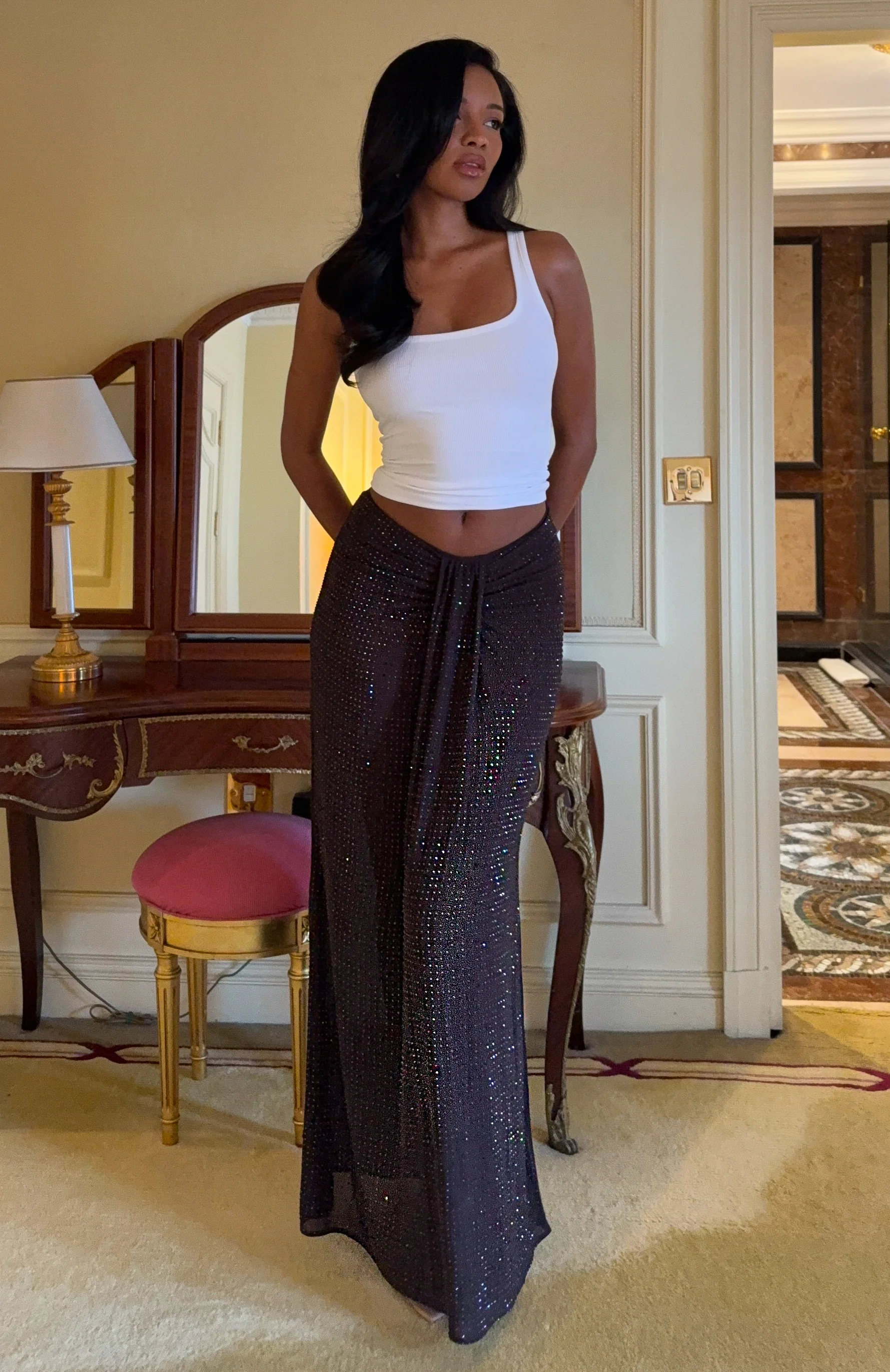 Secret Kisses Embellished Maxi Skirt Chocolate - Image 2